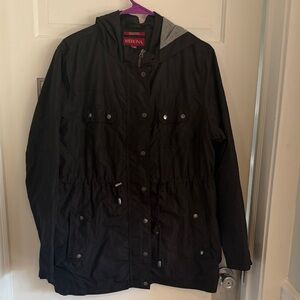Merona Black Hooded Coat with Button Accents